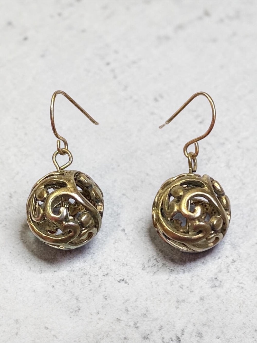 Elegant Bronze Filigree Ball Dangle Earrings